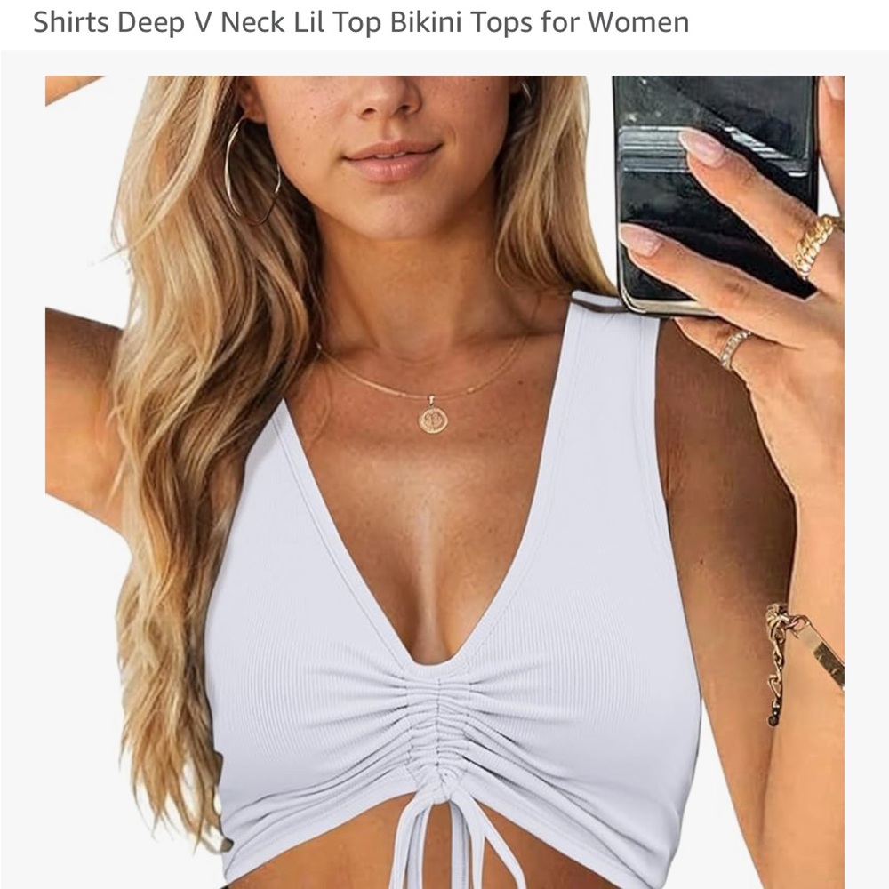 White V-Neck Bikini Top for Women